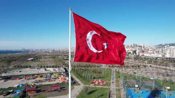 Waving Huge Turkish Flag