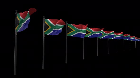 Row Of South Africa Flags With Alpha 4K
