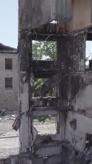 Vertical Video of a Destroyed House During the War in Ukraine