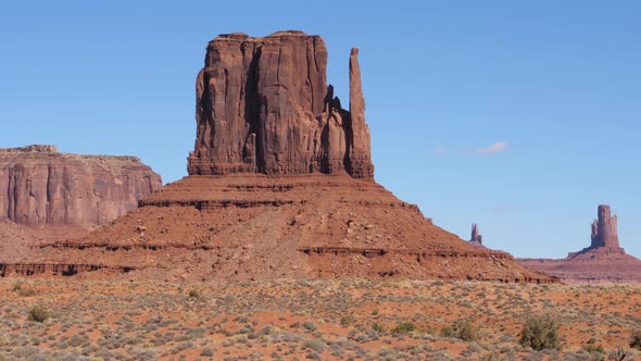 Buttes Of Red Orange Sandstone Rock Formations In Monument Valley Usa