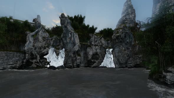 Panorama of the waterfall in the afternoon