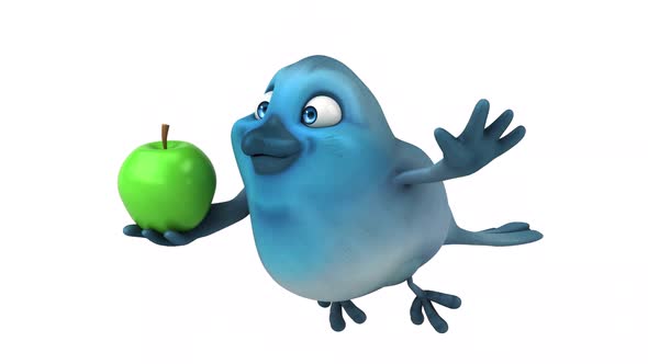 Fun 3D cartoon animation of a blue bird with alpha