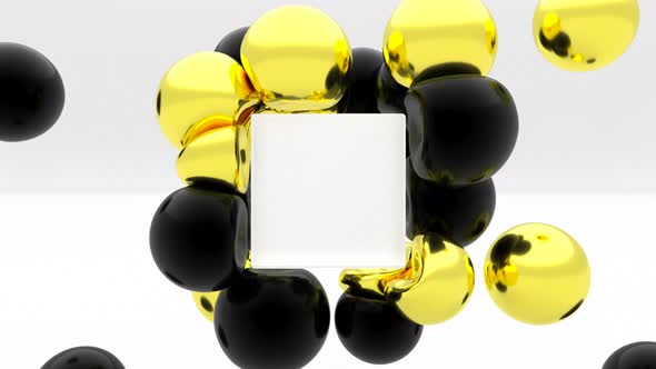 Soft Body Physics Gold Black Elastic Sphere Collider on Glass Box Empty Mockup Scene