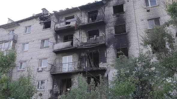 War in Ukraine  a Destroyed Building in the City of Makariv