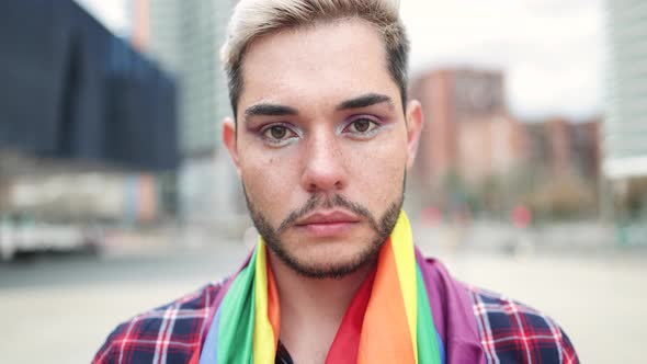 Gay man wearing make-up outdoor - LGBTQ diversity concept