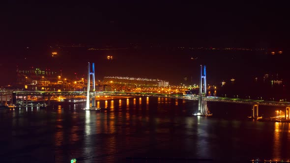 time lapse of Yokohama Bay Bridge at night in Japan