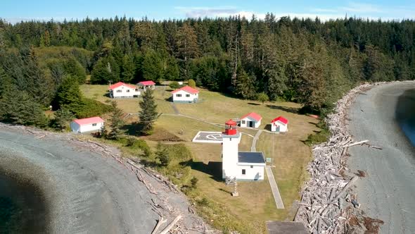 Drone shot of Lighthouse on west coast Island Sointulia