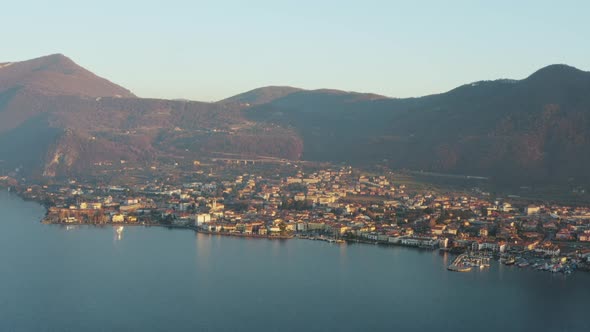 Arial shot of Iseo city during sunsetFilmed on Dji Mavic pro 2 10 bit 4:2:2