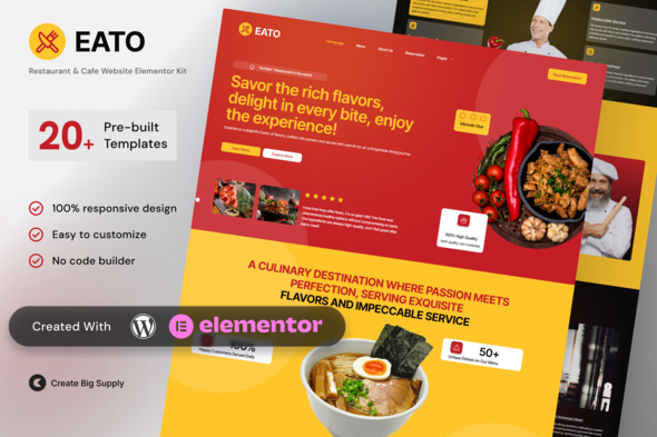 Eato – Restaurant & Cafe Elementor Template Kit – 0 Sold!