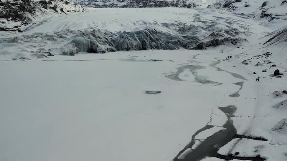 Aerial view of a glacier in wintertime, Iceland.