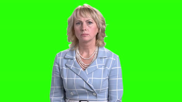 Shocked Mature Woman on Chroma Key Background.