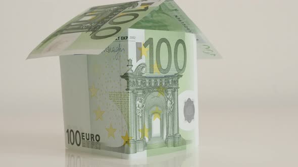 Building or house made with European paper currency 4K 2160p 30fps UltraHD footage - Close-up real e