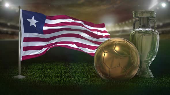 Liberia Flag With Football And Cup Background Loop 4K