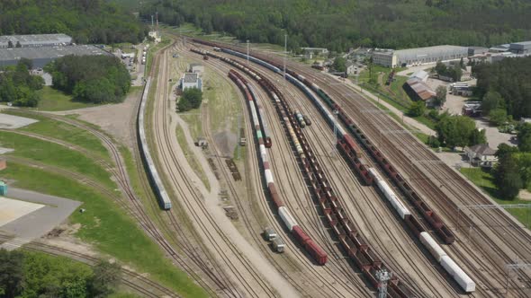 Multiple Train Tracks with Loaded Wagons at the Train Junction