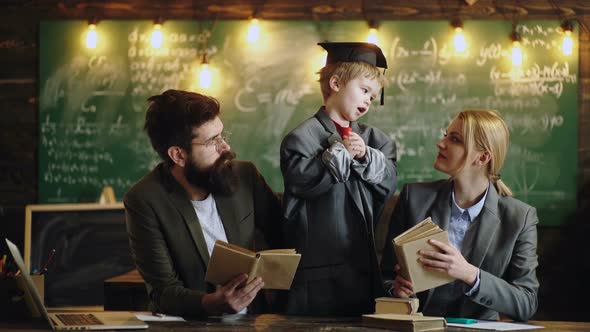 Early Childhood Education. Family Learning Homework. Schoolboy Boy Studies at Home and Does School