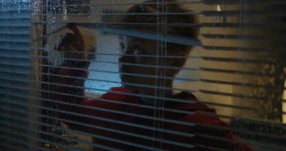 A Boy Watching Rainstorm From Room