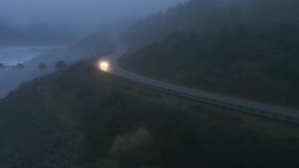 Thick Fog Covers Beautiful Coastline of the Pacific Ocean Remote Area