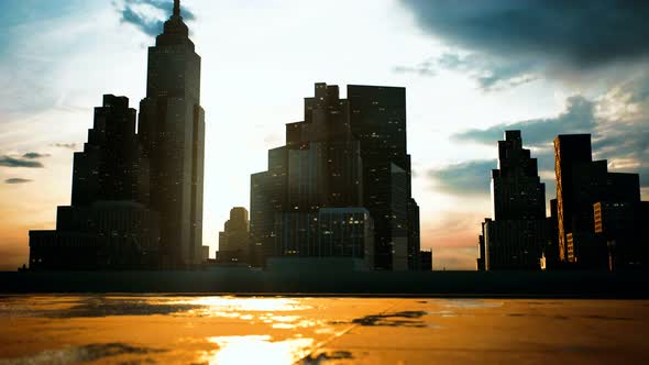 Skyscrapers of Big City at Sunset