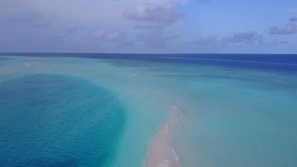 Aerial drone sky of coast beach voyage by ocean and sand background