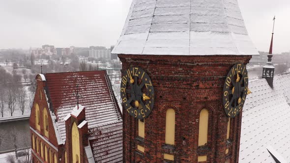 Aerial view of the Cathedral in Kaliningrad in the wintertime