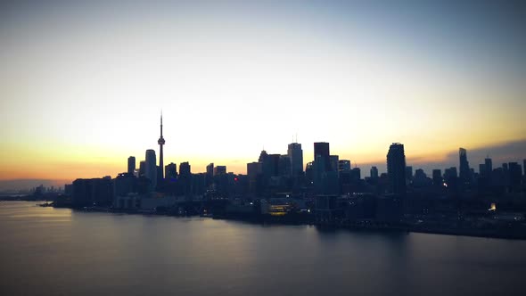 Beautiful aerial shot of the Toronto skyline during sunset.