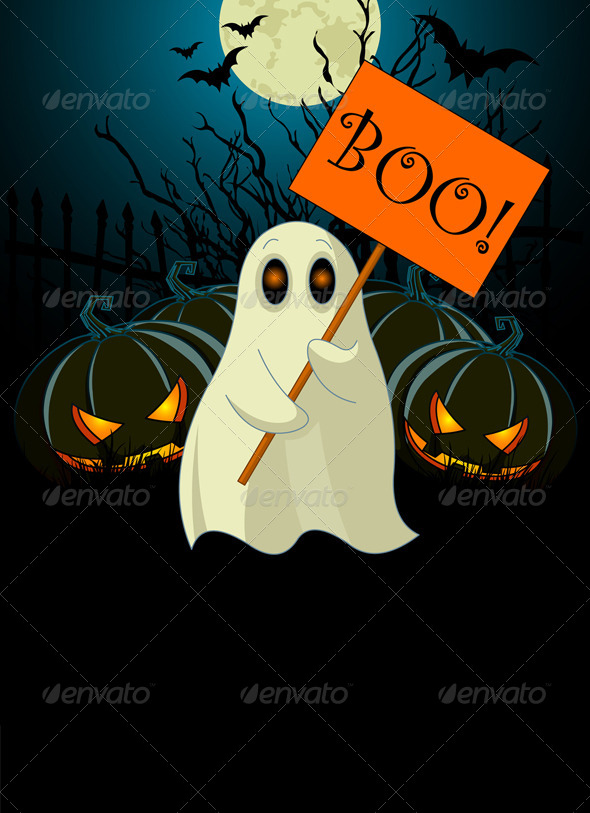 Ghost  with Sign. Halloween Invitation