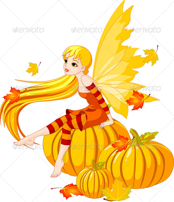Autumn Fairy on a Pumpkin