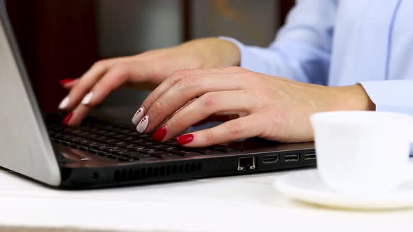 Female Hands Typing on Laptop. Keyboard Typing Hands