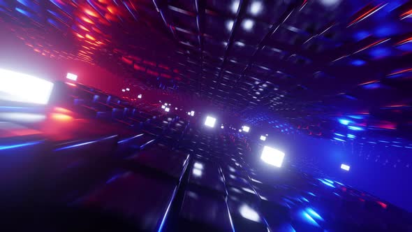 Flying through a futuristic tunnel with neon lights 001