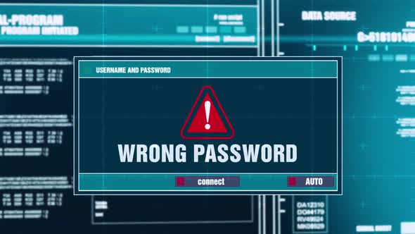 Wrong Password Warning Notification on Digital Security Alert on Screen.