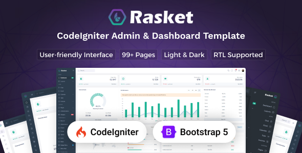 Rasket – CodeIgniter Admin Dashboard Template – 0 Sold!