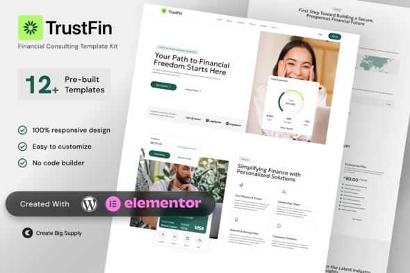 Financial Consulting Elementor Template Kit for Advisors, Investment Firms, Business Finance Service