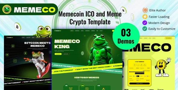 Memeco – Meme Coin ICO & Crypto Tailwind CSS Template – 0 Sold!