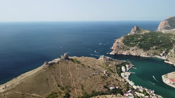 Aerial Panoramic View of Balaklava Landscape with Boats and Sea in Marina Bay