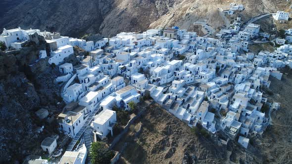 Village of Chora on the island of Serifos in the Cyclades in Greece from the sky