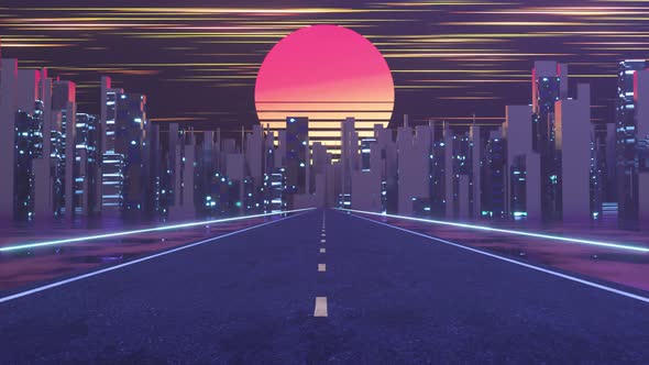 Urban road and sunset sky,abstract conception.