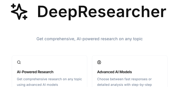 DeepResearcher - Perplexity AI inspired Full App Template, Web App, Web App, React, DeepSeek R1 & V3