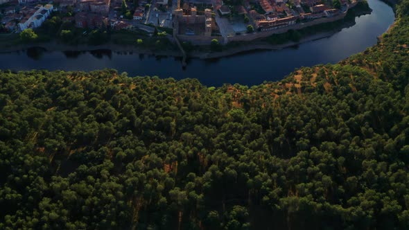 Spectacular aerial view of cityscape during sunset