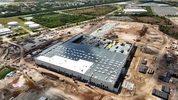 Drone Aerial Footage Distribution Center Under Construction 4k 60fps Orbit