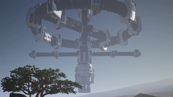 Alien Spaceship Over Desert alt