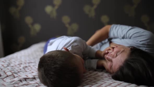 Mom and little son spend time together