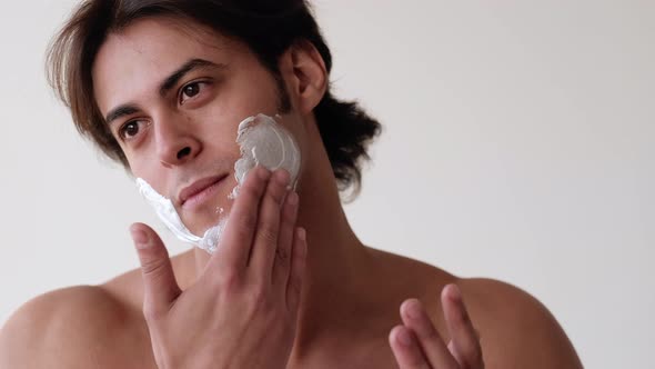 Shaving Skincare Handsome Man Careful Treatment