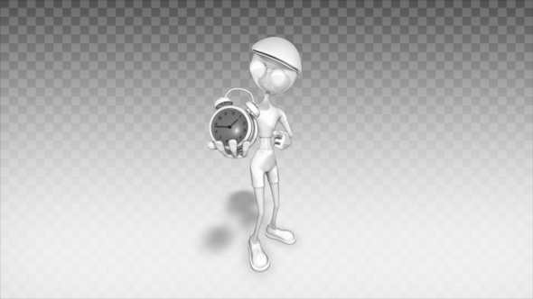 Cartoon 3D Man - Show Clock