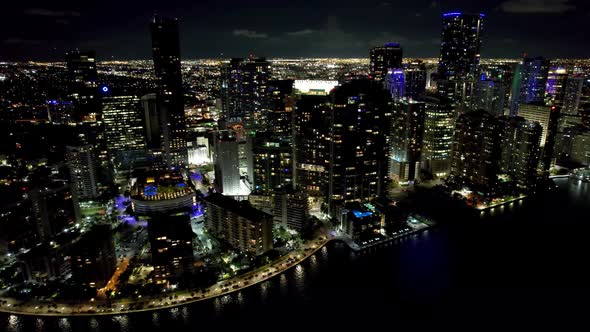Night cityscape Miami Florida United States. Touristic landmark city.