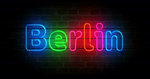 Berlin symbol neon on brick wall loop