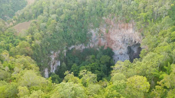 Aerial top view of Spirit Well Cave, Pang Mapha District, Mae Hong Son, Thailand. Tourist attraction