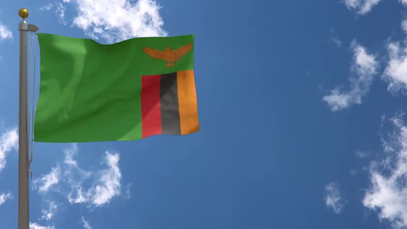 Zambia Flag On Flagpole