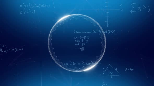 Glowing sphere and mathematical equations