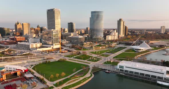 Milwaukee Wisconsin Waterfront Aerial 4K UHD