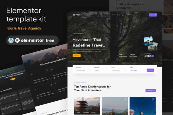 Odynest – Travel & Tour Agency Elementor Template Kit – 0 Sold!